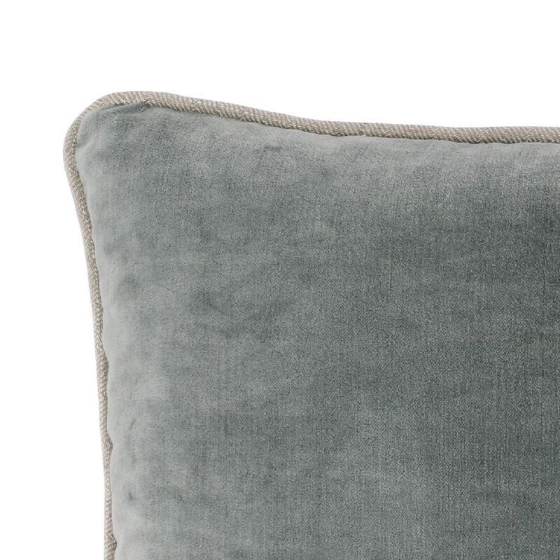 Hillary 20 Inch Velvet Welt Decorative Lumbar Throw Pillow, Sage Green-Benzara