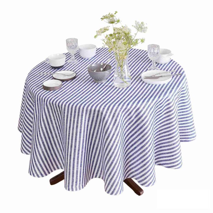 Solino Home 100% Pure Linen Round Tablecloth 70 Inch Diameter | Amalfi Stripe