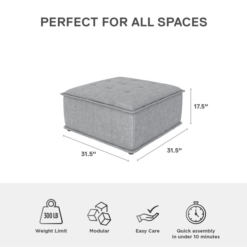 Amos Modular Ottoman for Sectional Sofa, Gray Linen