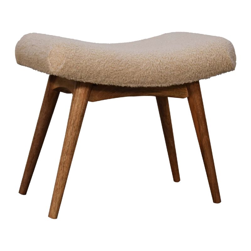 Artisan Furniture Boucle Cream Solid Wood  Curved Bench