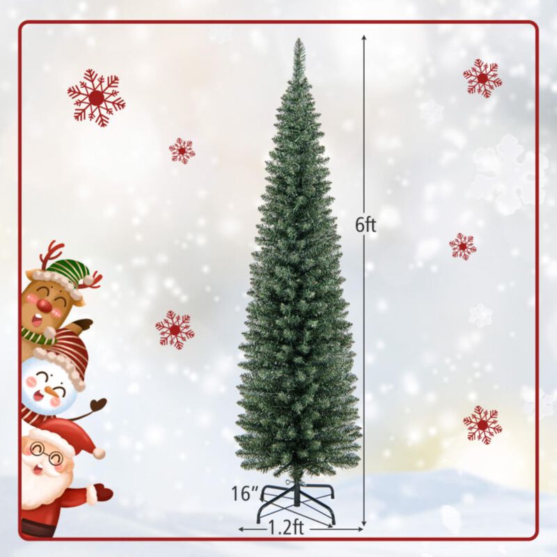 Hivvago 5/6/7/8/9 Feet Pre-lit Pencil Artificial Christmas Tree with 150/180/200//300/400 Warm White LED Lights