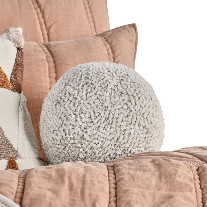 Rias Throw Pillow, Pierced Design, Round 12 Inch Ivory Cotton Linen - Benzara