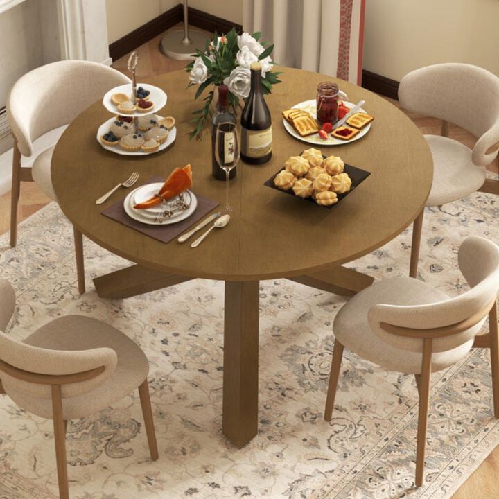 Hivvago 47 Inches Round Dining Table with Solid Acacia Wood Legs for 4-6 Person