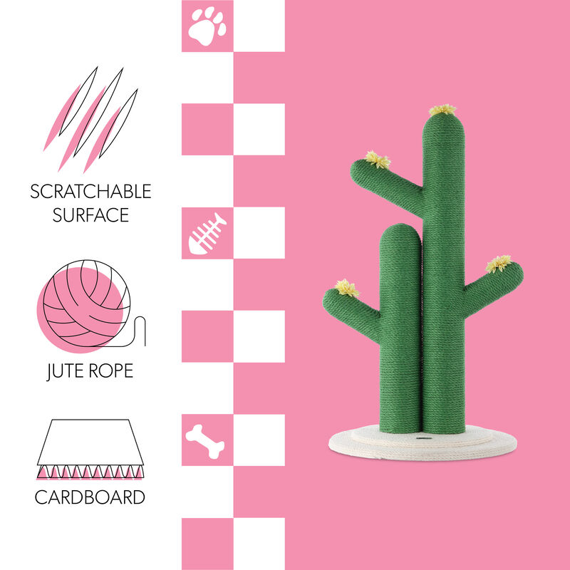 Socorro Modern Jute Double-Cactus Cat Scratching Post with Flower Toys