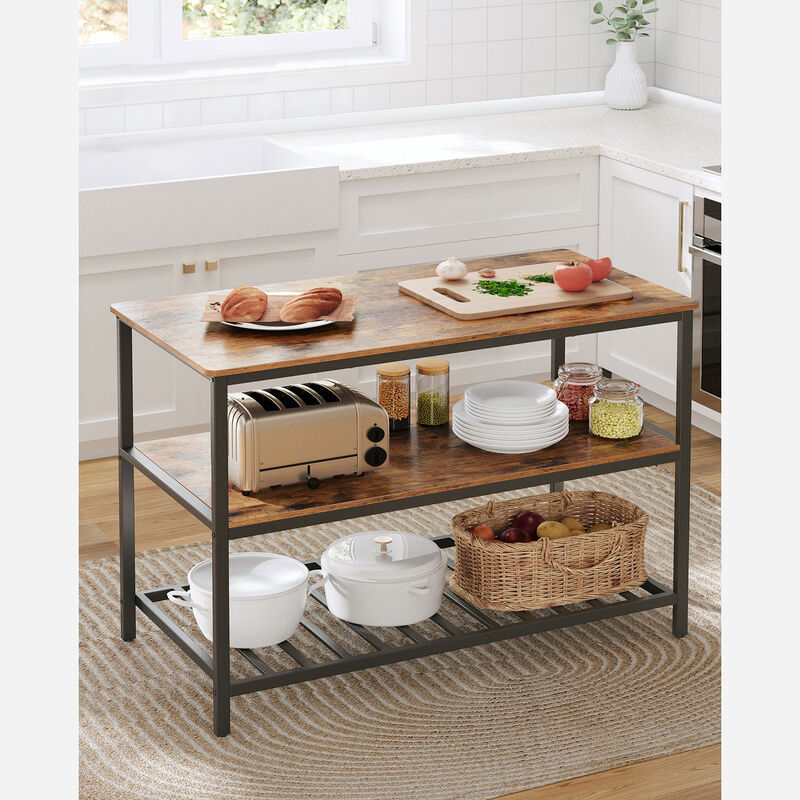 Kitchen Island with 3 Shelves and Large Worktop