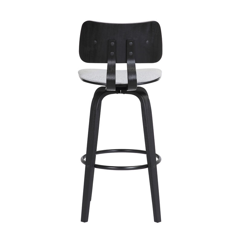 Pico  Swivel Black Wood Counter Stool in Light Grey Fabric with Black Metal