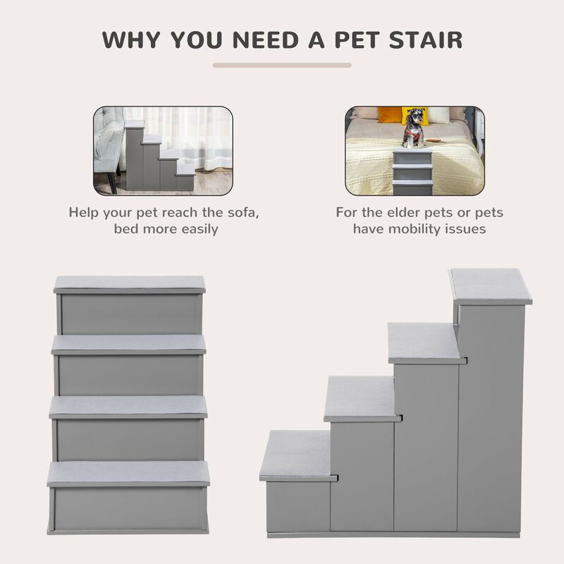 Grey Pet Accessibility: Small Dog Steps with Cushioned Cover for Couch