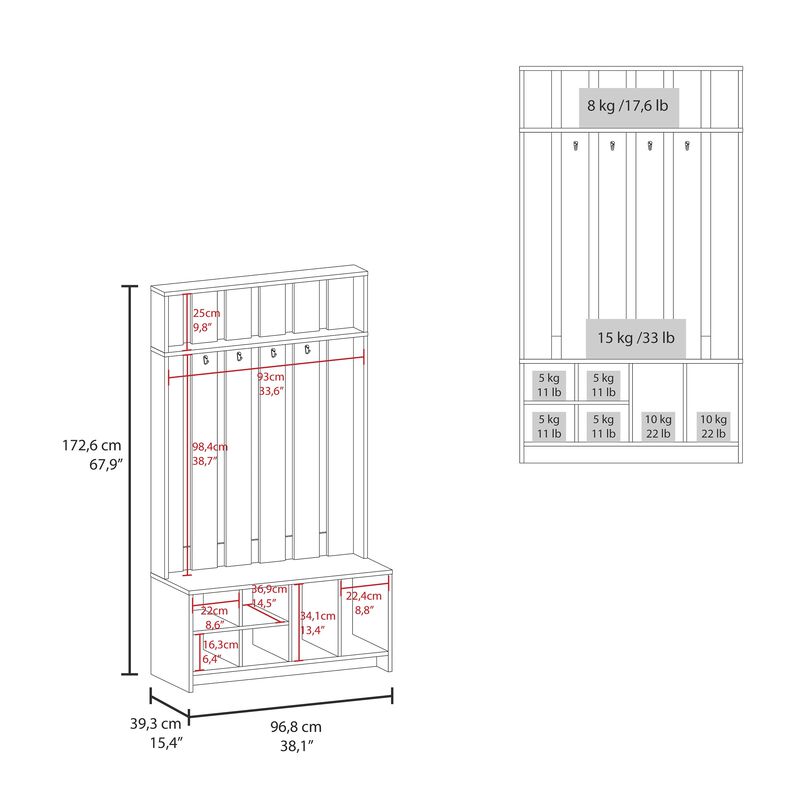 Norton Hall Tree 67.9" H, with 7 Shelves, Smokey Gray