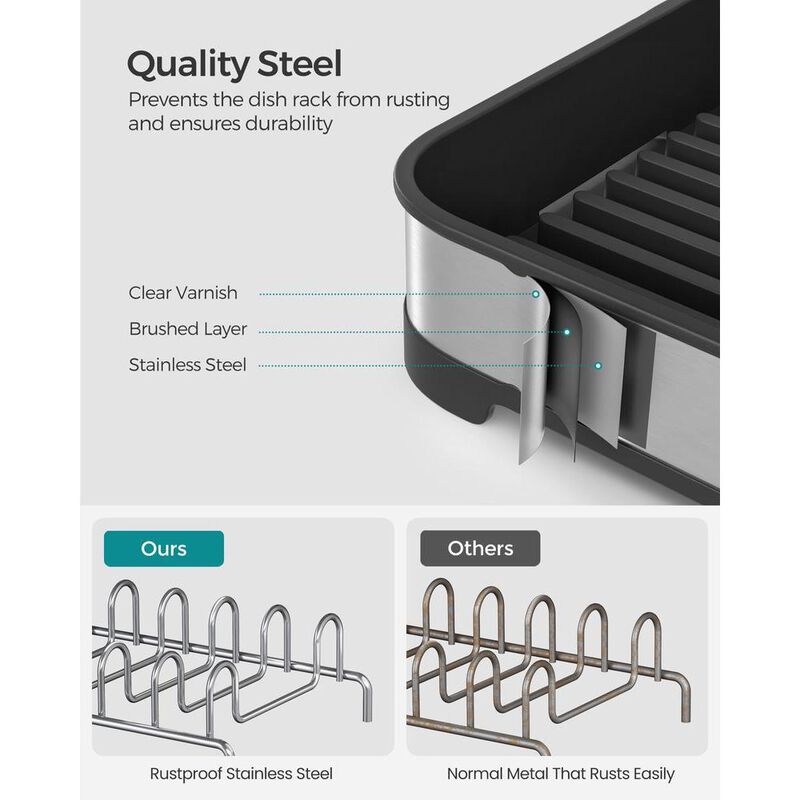 Stainless Steel Dish Drying Rack with Adjustable Tiers and Drip Tray
