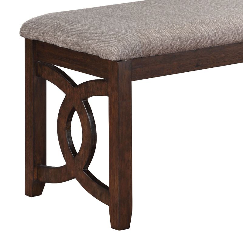 Gary 46 Inch Wood Bench with Fabric Seat, Cherry Brown-Benzara