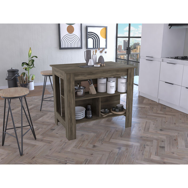Streamdale Cala Kitchen Island, Four Legs, Three Shelves - Dark Brown