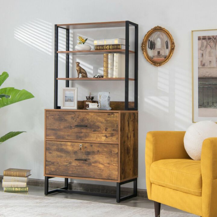 Hivvago Letter Size Lateral File Cabinet with Lock and Bookshelf