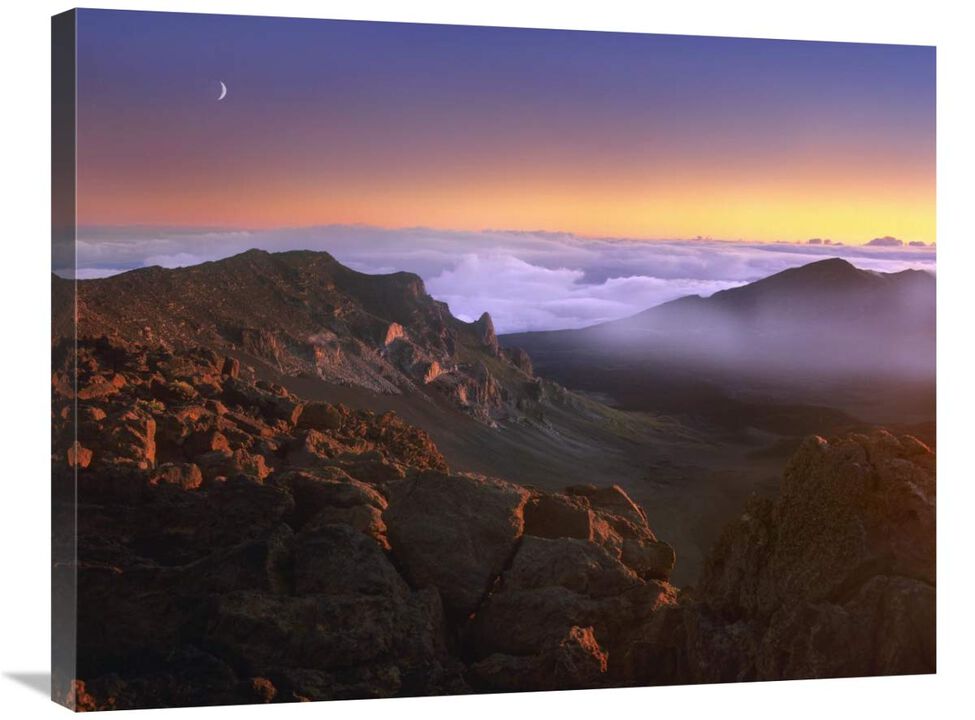 Sunrise and crescent moon overlooking Haleakala Crater, Maui, Hawaii-Canvas Art-32x24