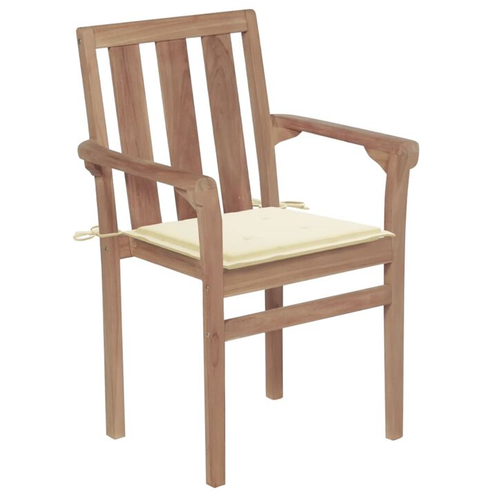 vidaXL Garden Chairs 2 pcs with Cream Cushions Solid Teak Wood