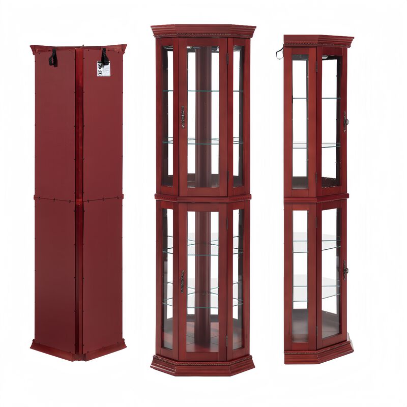 Corner Curio Cabinet Lighted Corner Display with Adjustable Glass Shelves and Mirrored Back