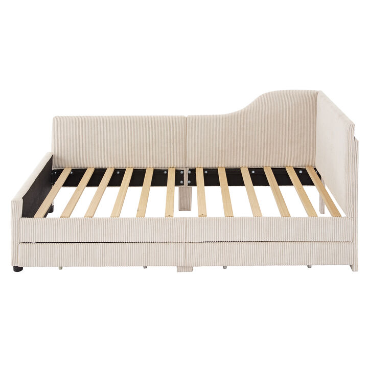 Merax L-Shaped Corduroy Daybed with 2 Storage Drawers