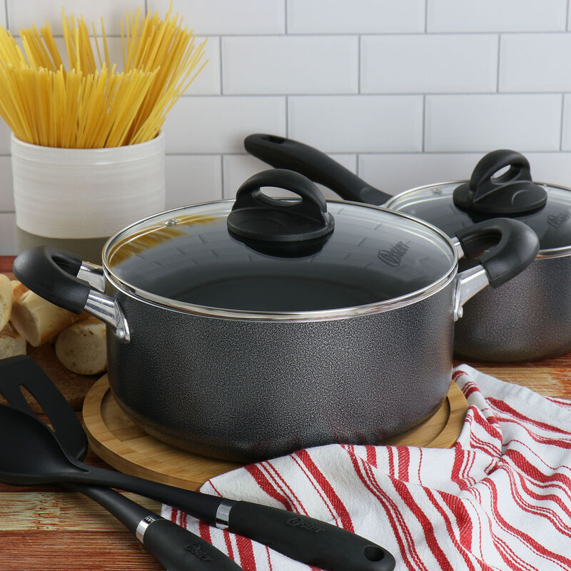 Oster Clairborne 7 Piece Non Stick Aluminum Cookware Set in Granite Grey