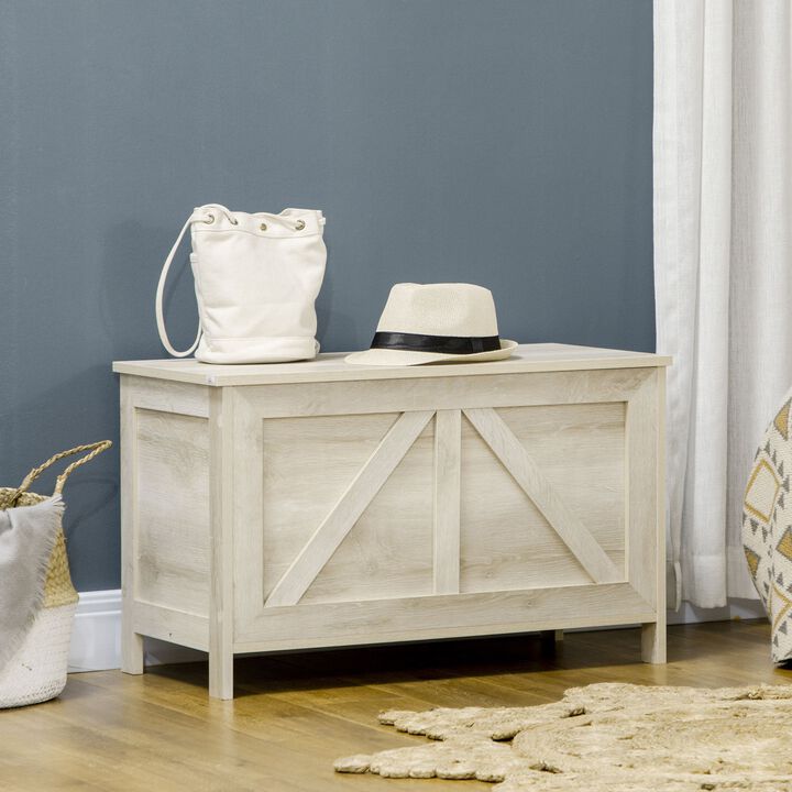 White Farmhouse Organizer: 30" Lift Top Storage Chest with Safety Hinge