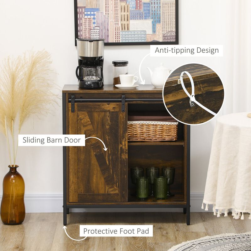 Rustic Brown Kitchen Storage: Farmhouse Buffet with Sliding Barn Door