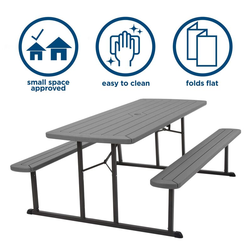 6 ft. Folding Picnic Table, Wood Grain Resin with Steel Legs