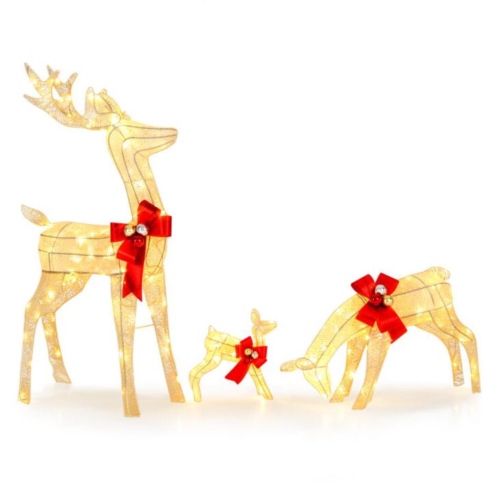 Hivvago 3 Pieces Lighted Reindeer Family Set with 230 LED Lights Stakes