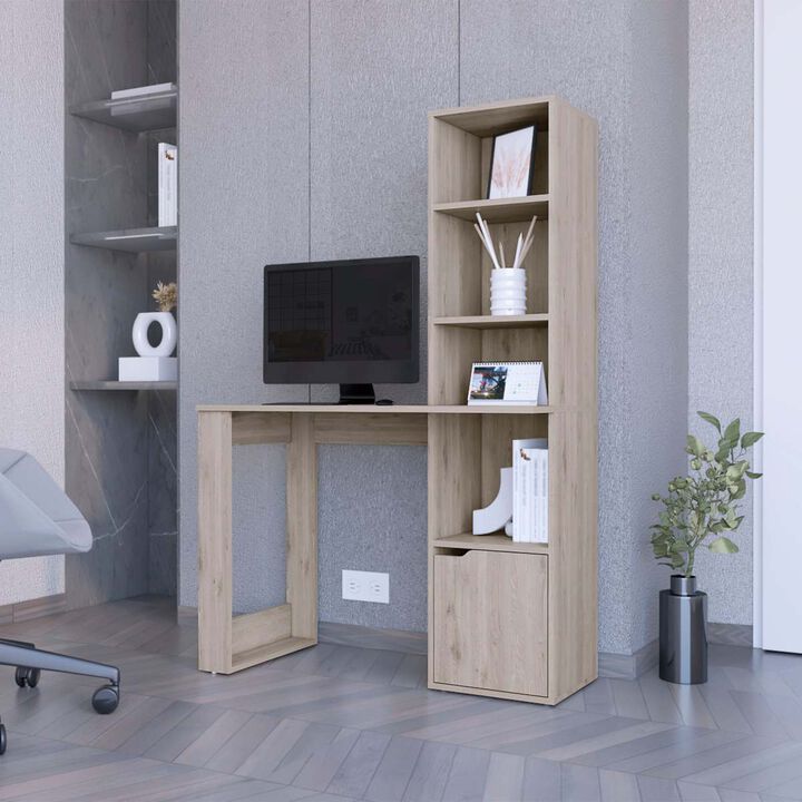 Broadmoor Computer Desk With 4-Tier Bookcase And 1-Door Cabinet Gray