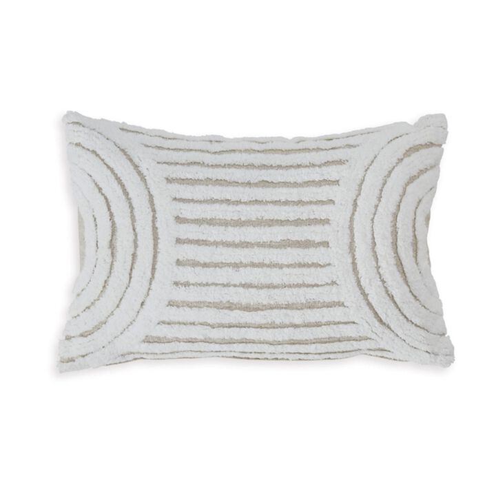 Aris 14 x 22 Lumbar Throw Pillow Set of 4, Geometric Design, White, Tan -