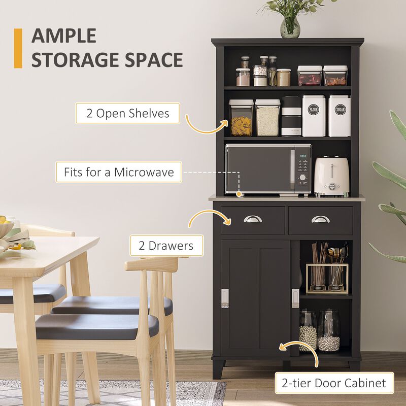 Black Kitchen Organizer: Pantry Cabinet with Sliding Doors and Drawers