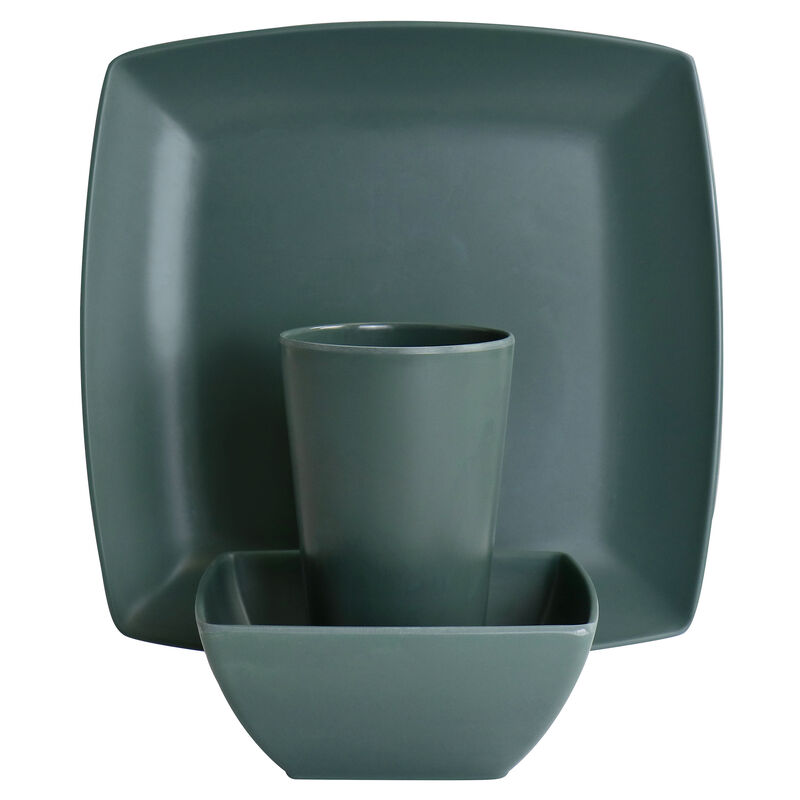 Gibson Home Grayson Melamine 12 Piece Square Dinnerware Set in Green