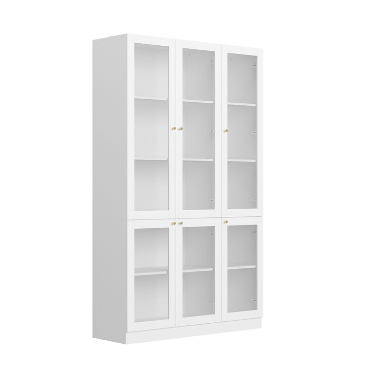 White Wood 47.2 in. W Sideboard Accent Storage Cabinet Bookcase with Acrylic Glass Doors
