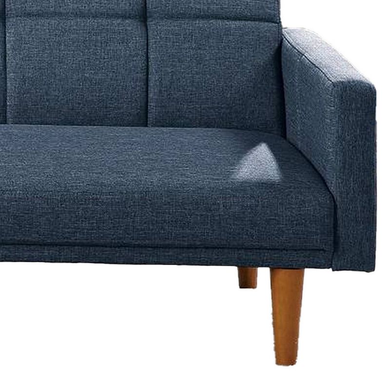 Fabric Adjustable Sofa with Square Tufted Back, Blue