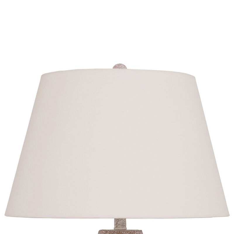 Rey Table Lamp, Empire Fabric Shade, 27 Inch Ivory Pot Metal Base - Benzara