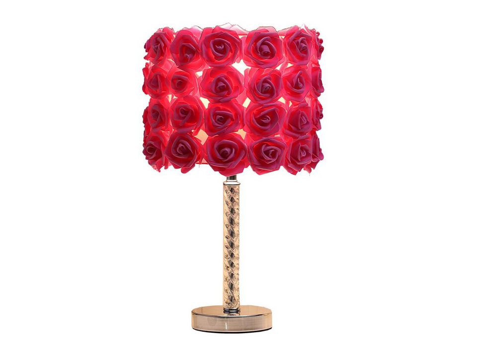 Bloom Roses Drum Shade Table Lamp with Twisted Acrylic Base, Red - Benzara