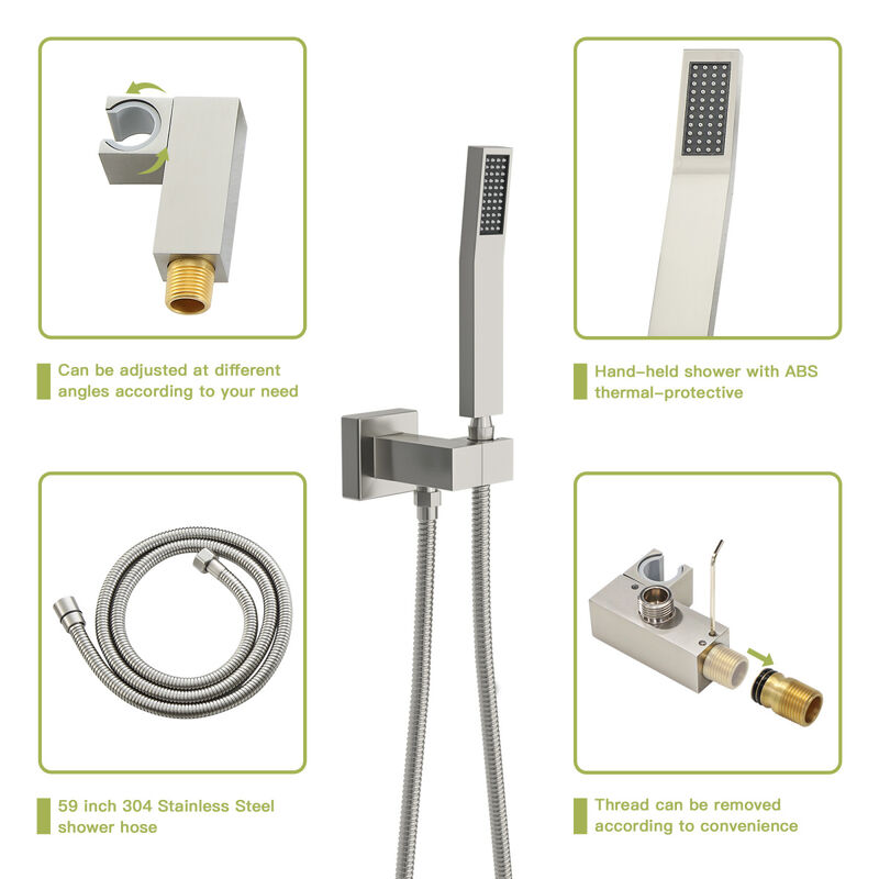 10" Rain Shower Head Systems With Waterfall Tub Spout, Brushed Nickel, Ceiling Mounted Shower