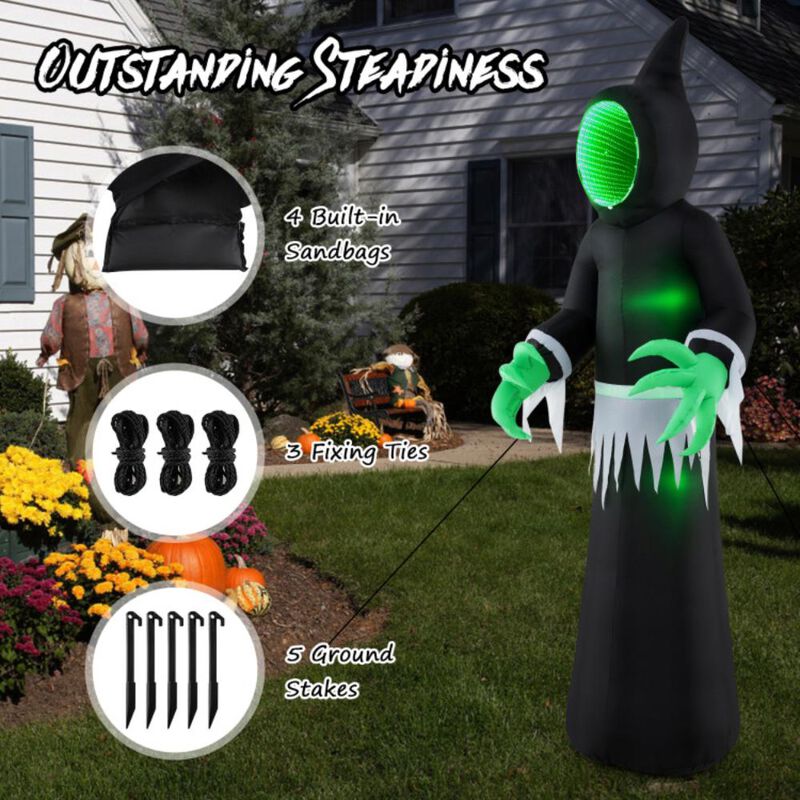 Hivvago 8 Feet Giant Halloween Inflatable Ghost with Built-in LED Lights and Mirror Face
