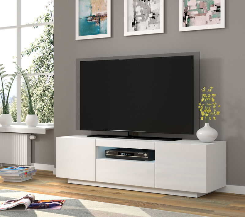 TV Stand Aura 79" Universal Cabinet Hanging or Standing Black High Gloss MDF