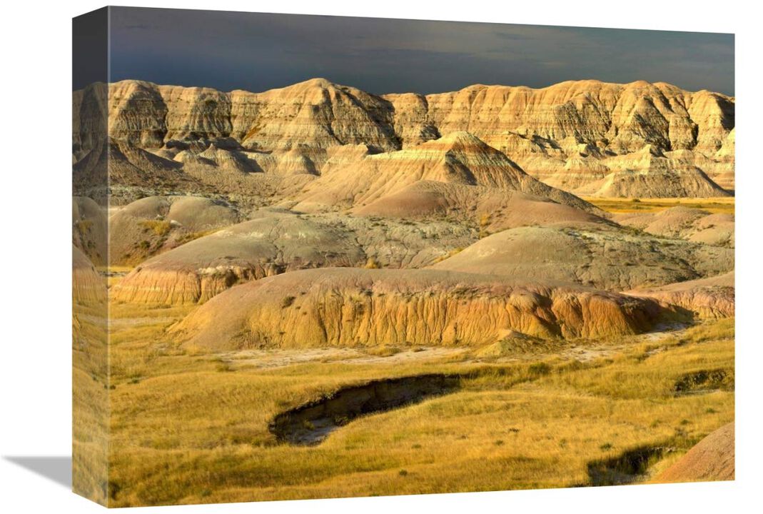 Eroded buttes and prairie in Badlands National Park, South Dakota-Canvas Art-16x12