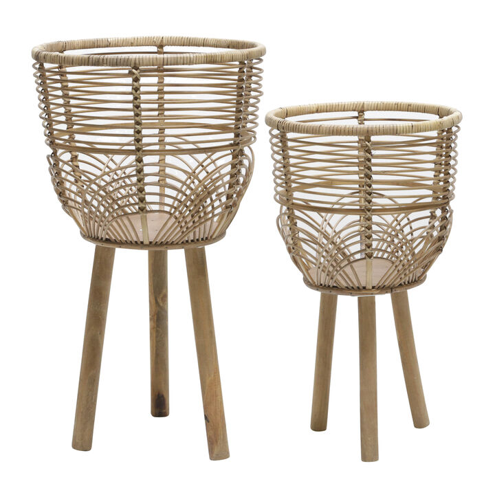 Natural Bamboo Wicker Planters Sets