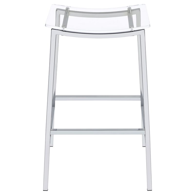 Ani 29 Inch Barstool Set of 2, Acrylic Clear Seat, Footrest, Chrome Metal - Benzara
