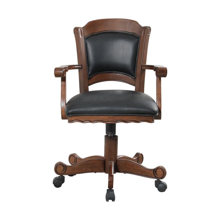 Snug Arm Game Chair with Casters and Fabric Seat and Back, Brown - Benzara