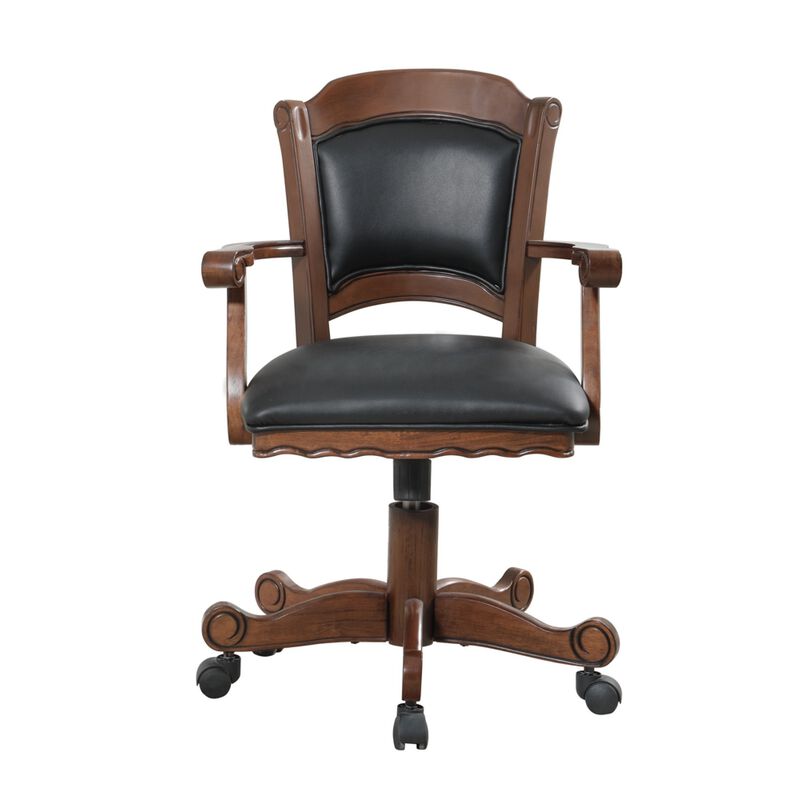Snug Arm Game Chair with Casters and Fabric Seat and Back, Brown - Benzara