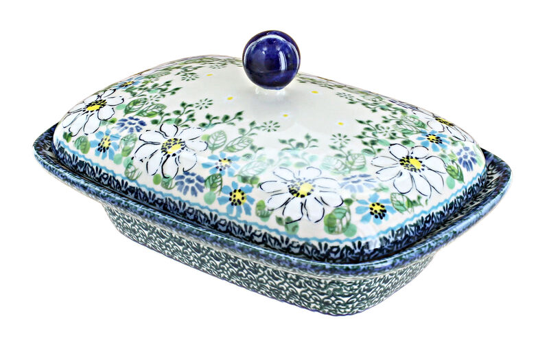 Blue Rose Polish Pottery Cherished Blooms Butter Tub