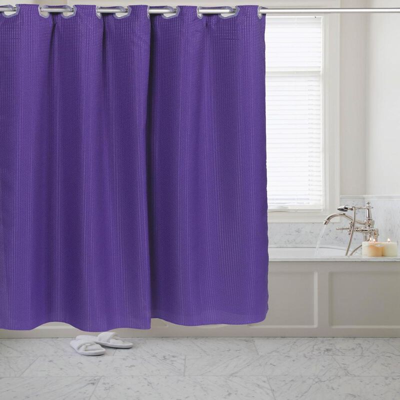 Carnation Home Fashions Pre Hooked T Waffle Weave Fabric Shower Curtain - Purple 70x75"