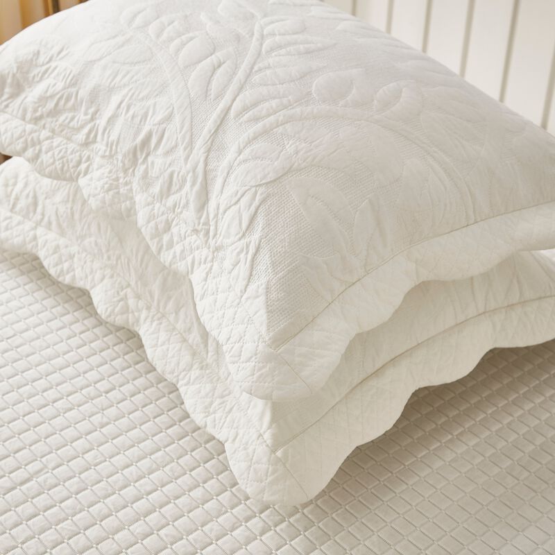 MarCielo 2 Piece 100% Cotton Quilted Pillow Shams Embroidered Farmhouse