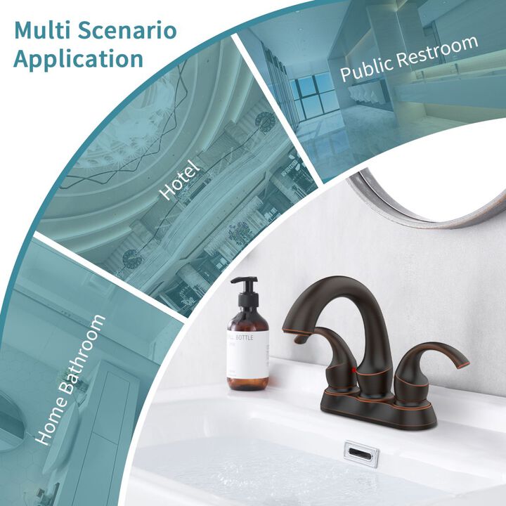Elegant 2-Handle Centerset Bathroom Faucet with Swan Spout and Water Hoses