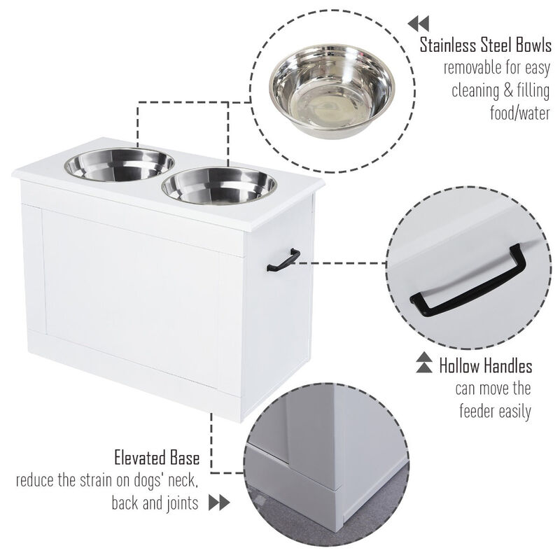 White Pet Dining Station: Raised Feeder with Storage for Big Dogs
