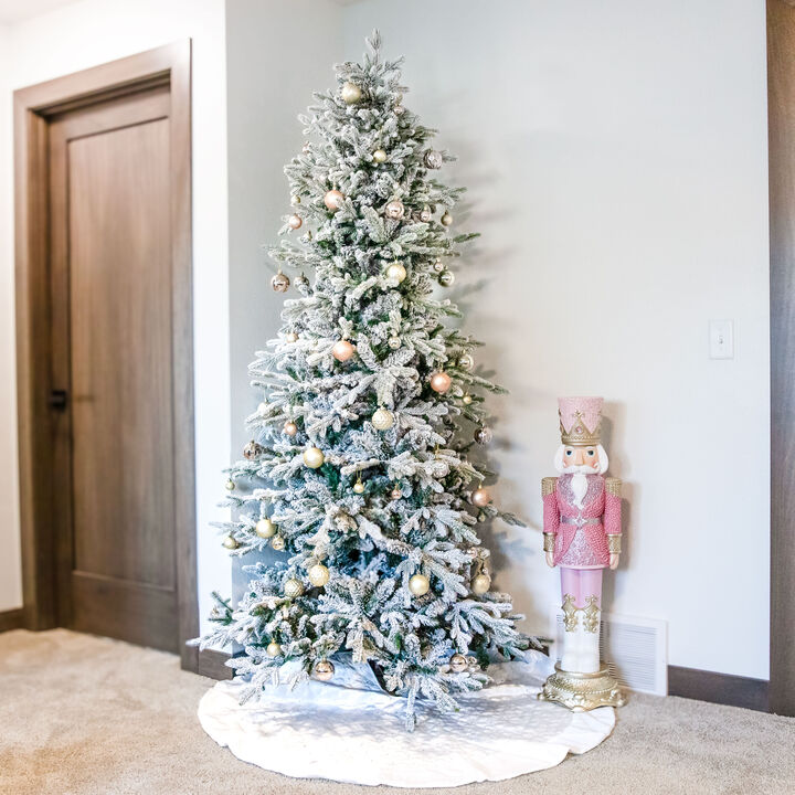 Sunnydaze Slim and Stately Artificial Christmas Tree - 7 ft - Flocked
