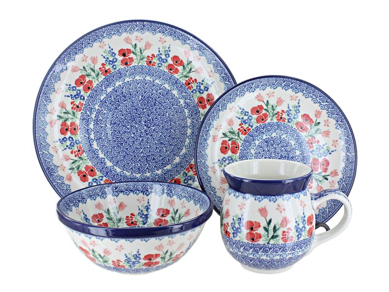 Blue Rose Polish Pottery Dreaming of Poppies 4 Piece Place Setting - Service for 1