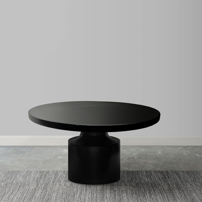 Zoe 30 Inch Round Coffee Table with Pedestal Base, Sleek Modern Silhouette, Matte Black Powder Coated Metal - Benzara