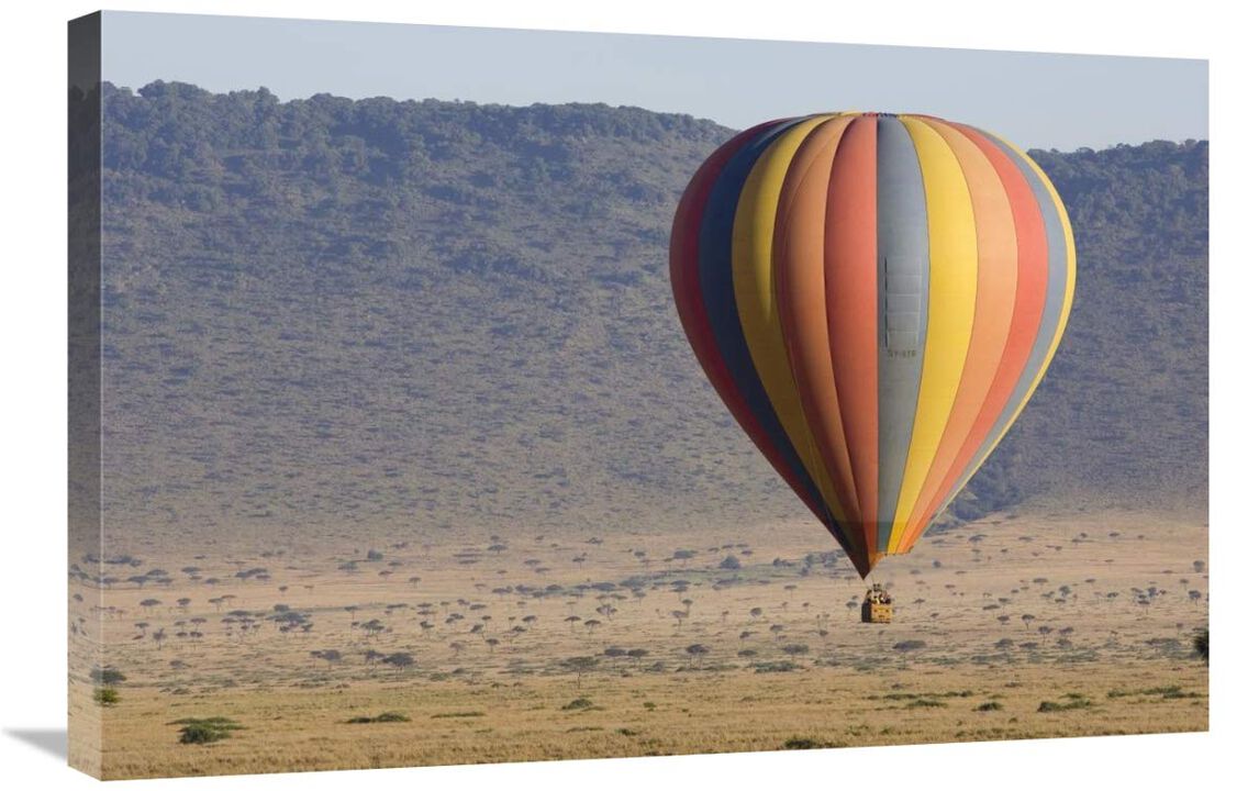 Hot air balloon over savanna, Masai Mara Triangle, Kenya-Canvas Art-30x20